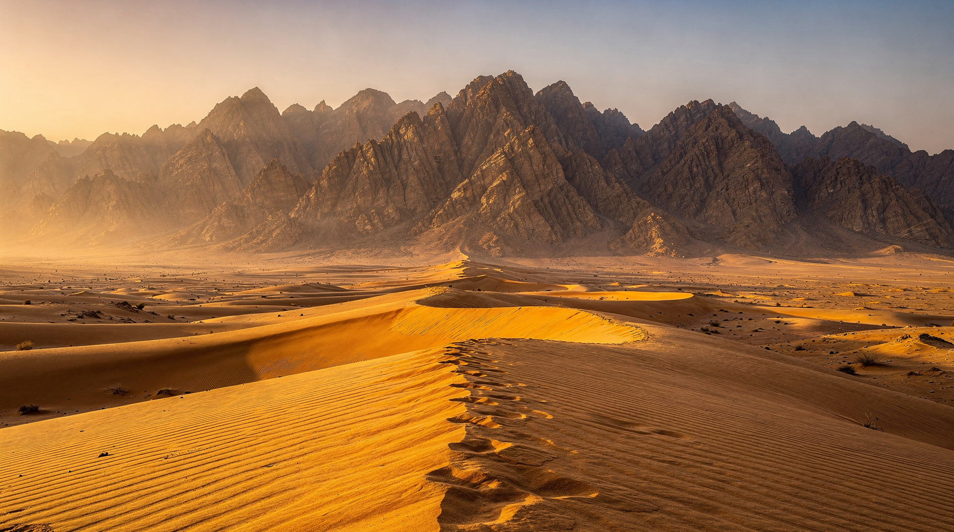 Dramatic landscape of Oman with desert dunes and mountains